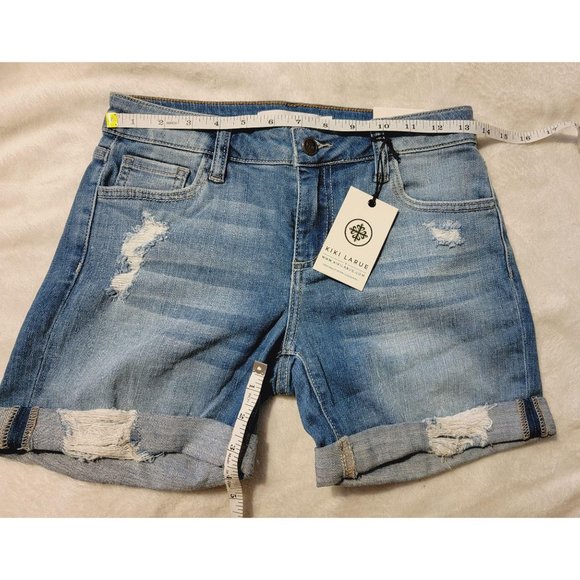 Kiki Larue Distressed Blue Jean Shorts - Picture 3 of 4